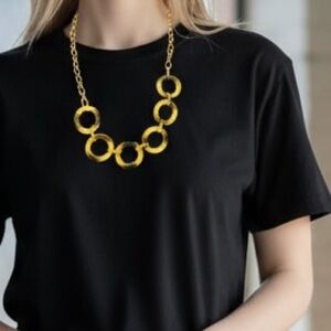 1946 Vintage Link Necklace GoldTortoiseshellResin ChainStatement Piece 18”